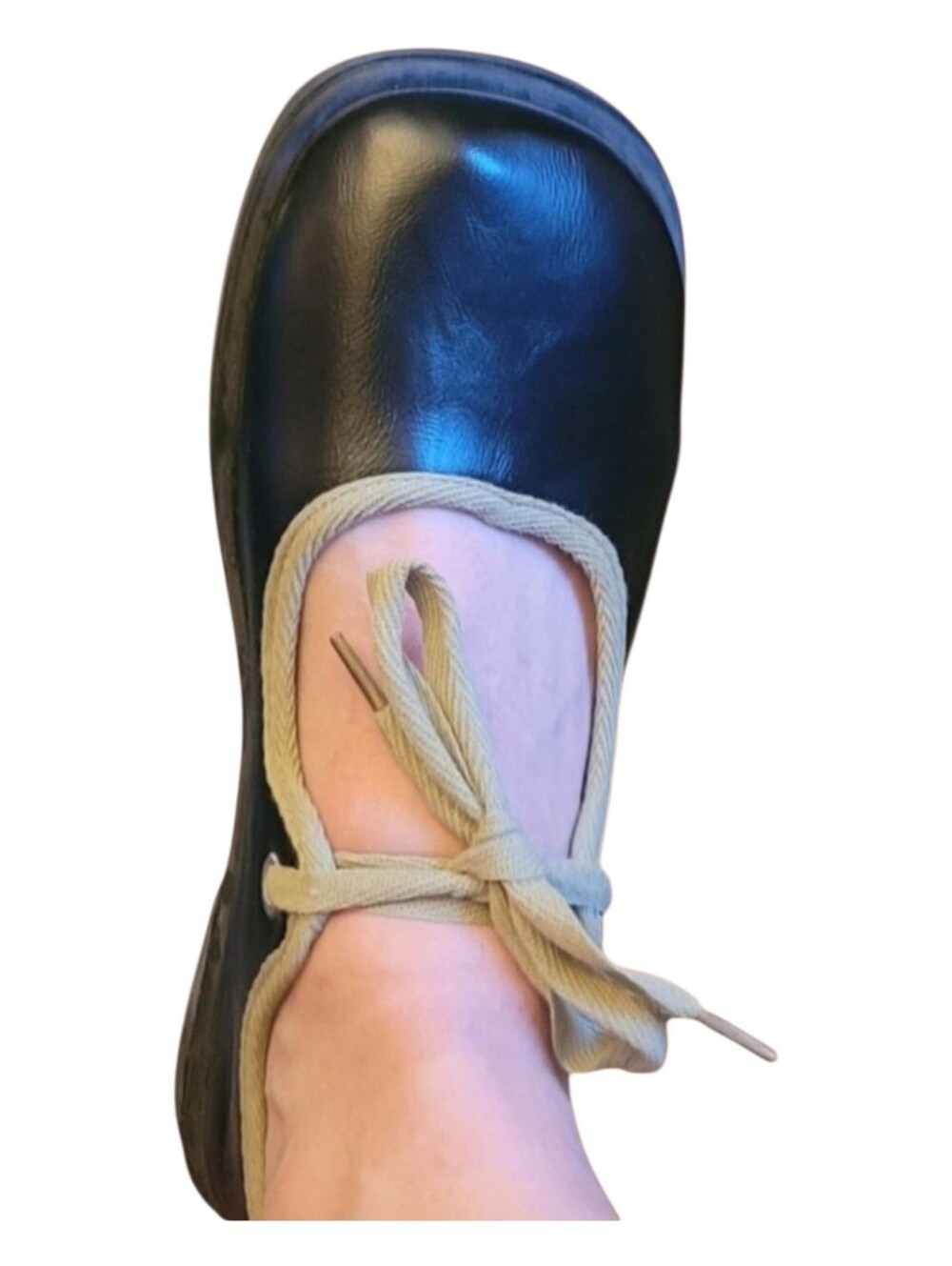 🥳5/$25!🥳 Black Pleather Ballet Flat with Sage Green Ribbon Tie